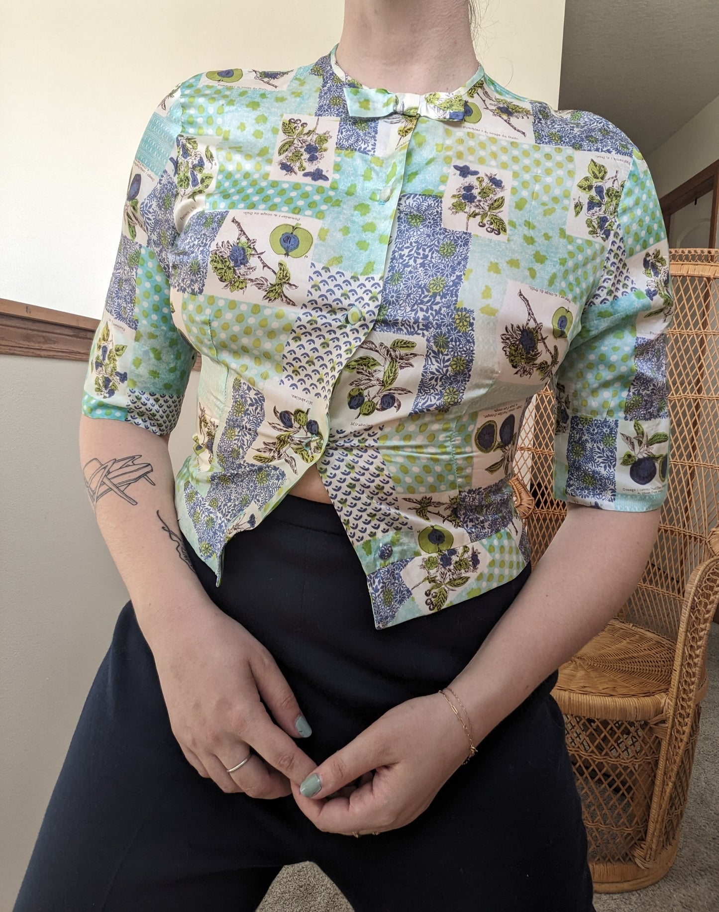 1960s silk fruit top