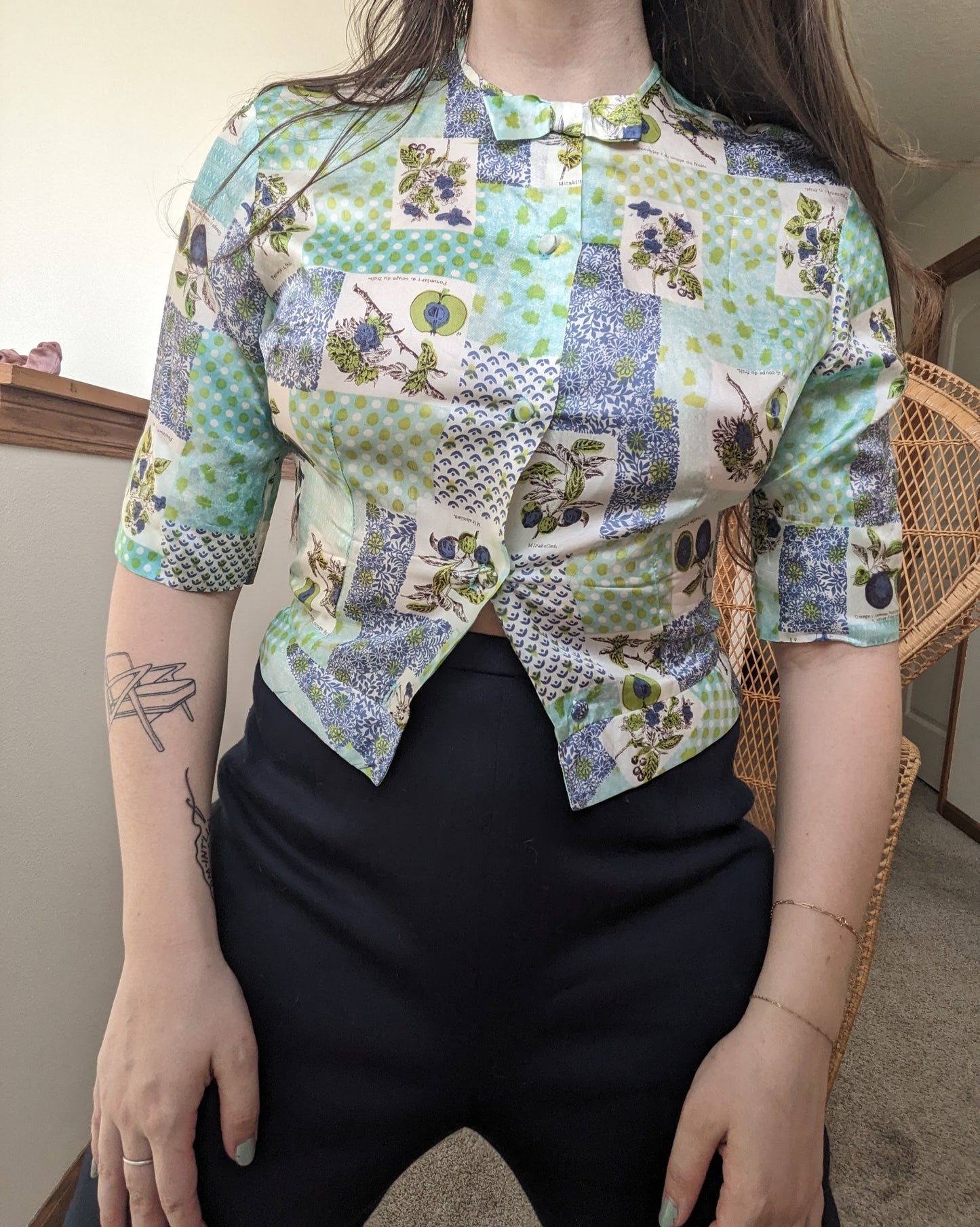 1960s silk fruit top