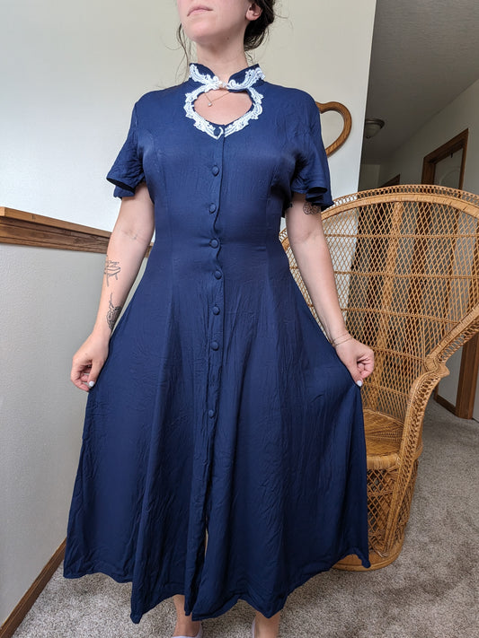 1990s navy keyhole dress