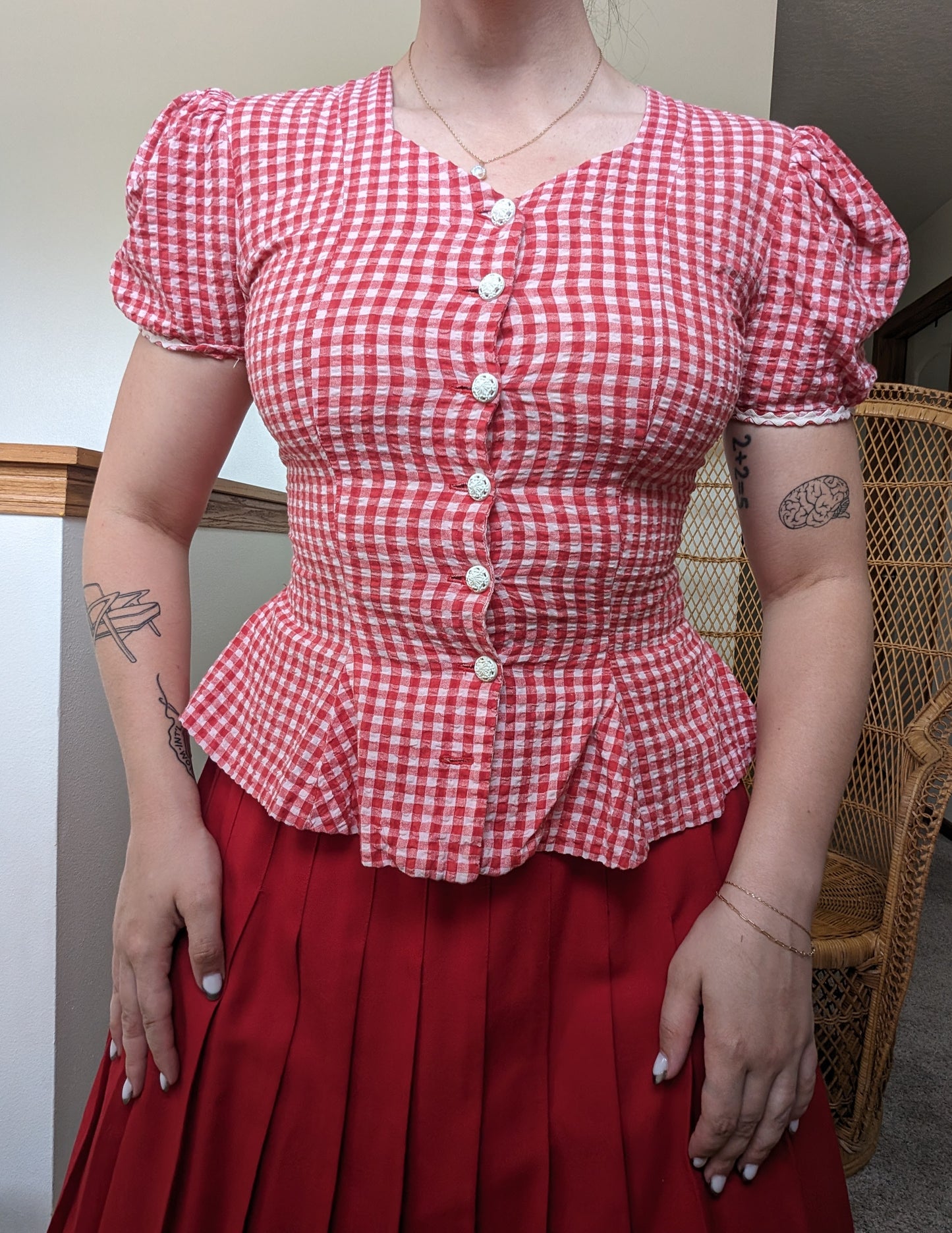 1970s gingham peplum top