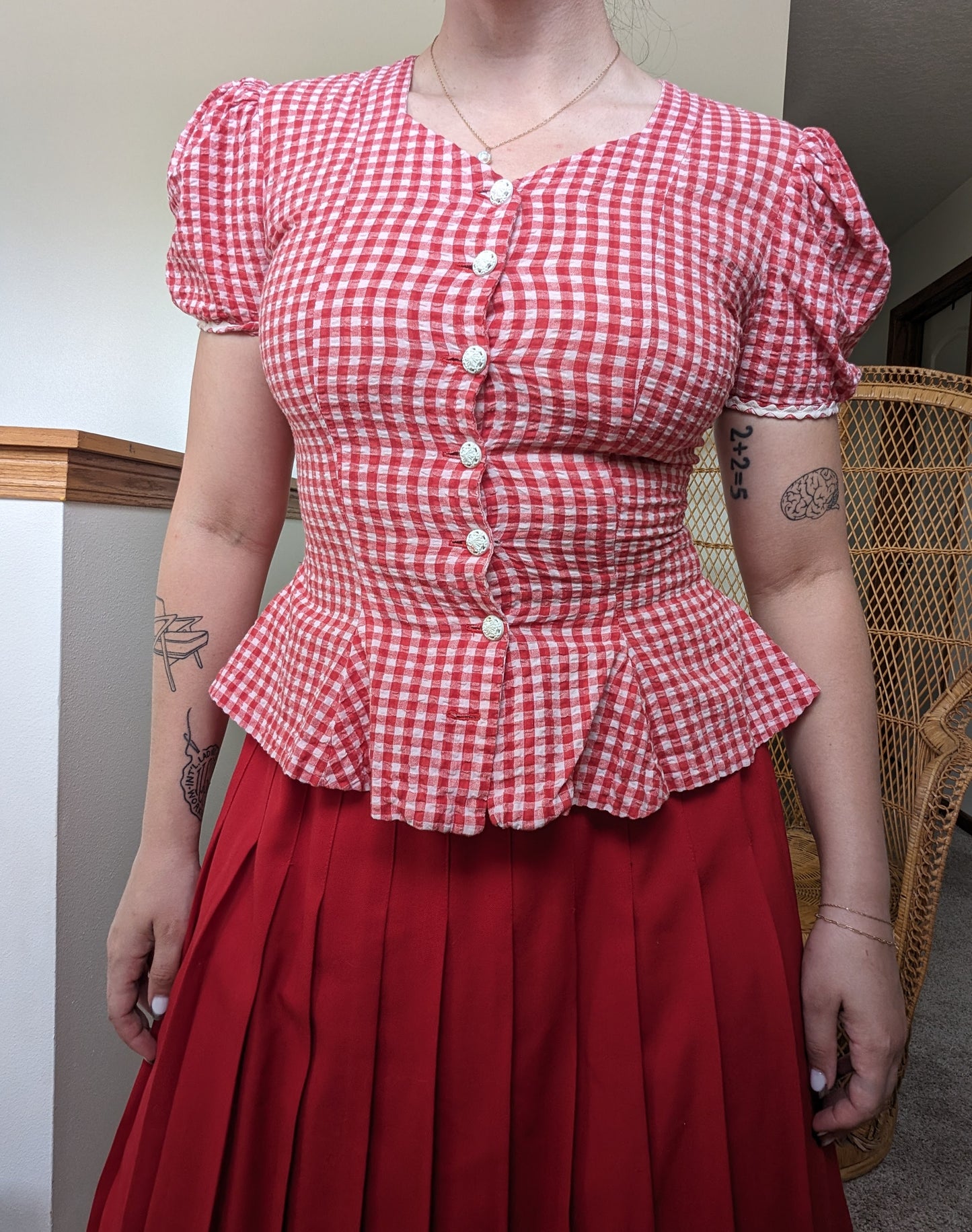 1970s gingham peplum top