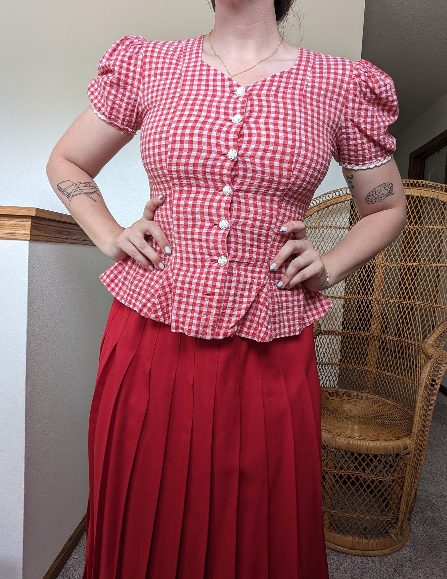 1970s gingham peplum top