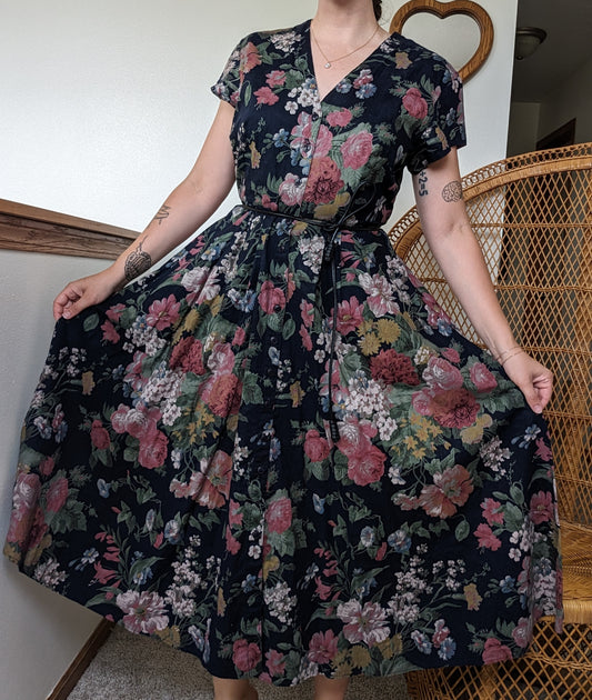 1980s moody floral dress