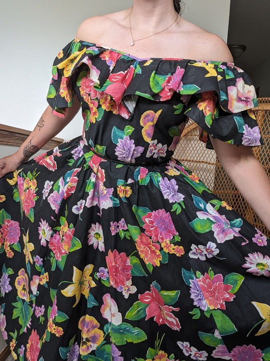 1980s dark floral dress