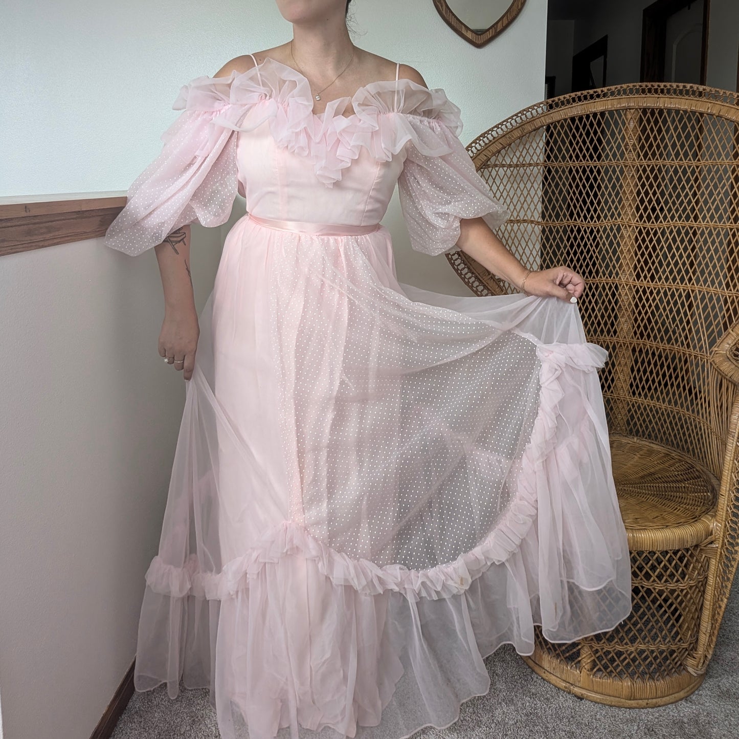 1980s dramatic pink gown