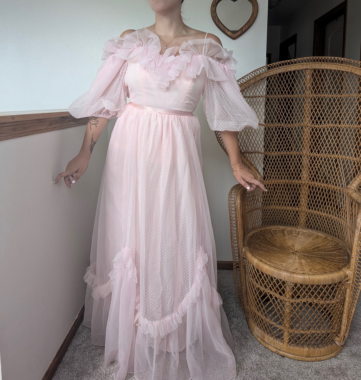 1980s dramatic pink gown