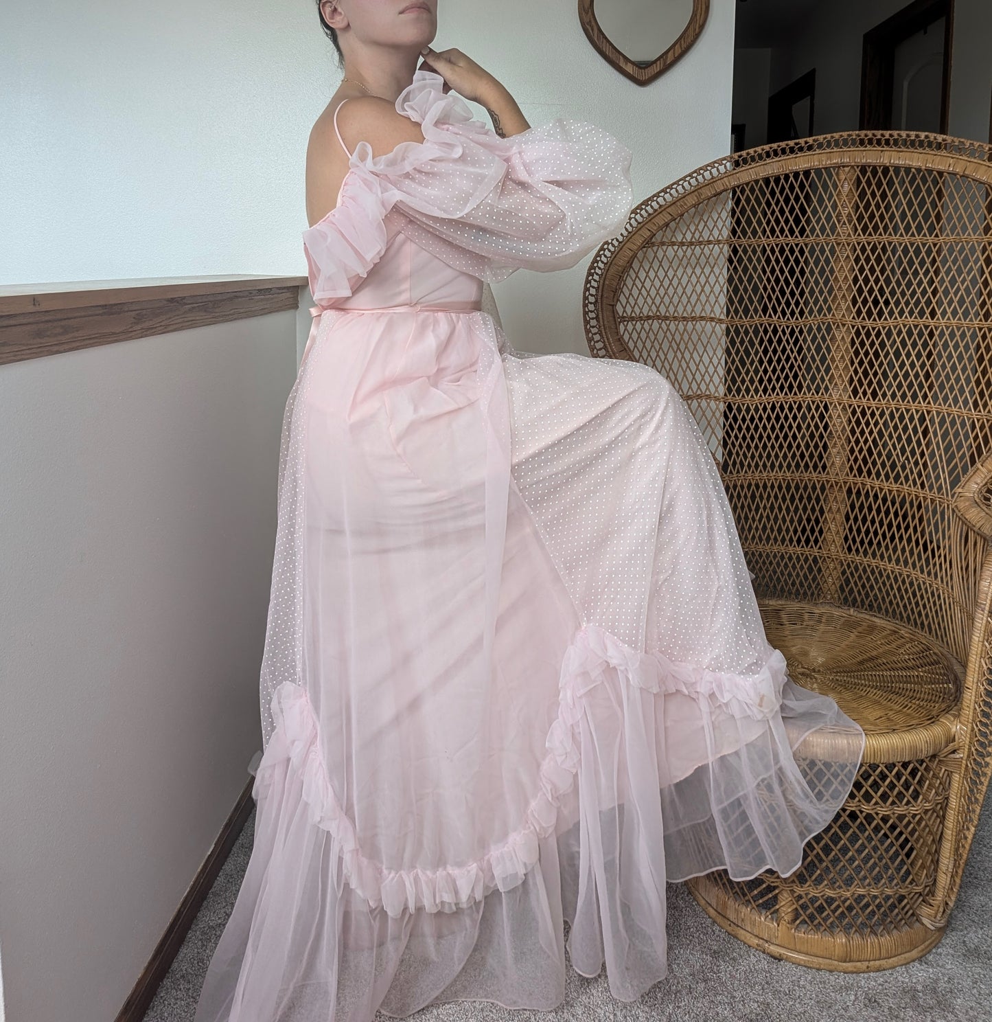 1980s dramatic pink gown