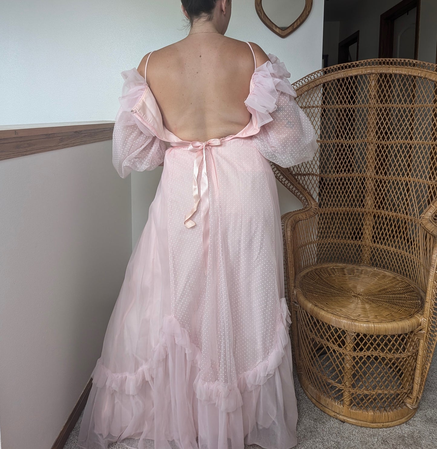 1980s dramatic pink gown