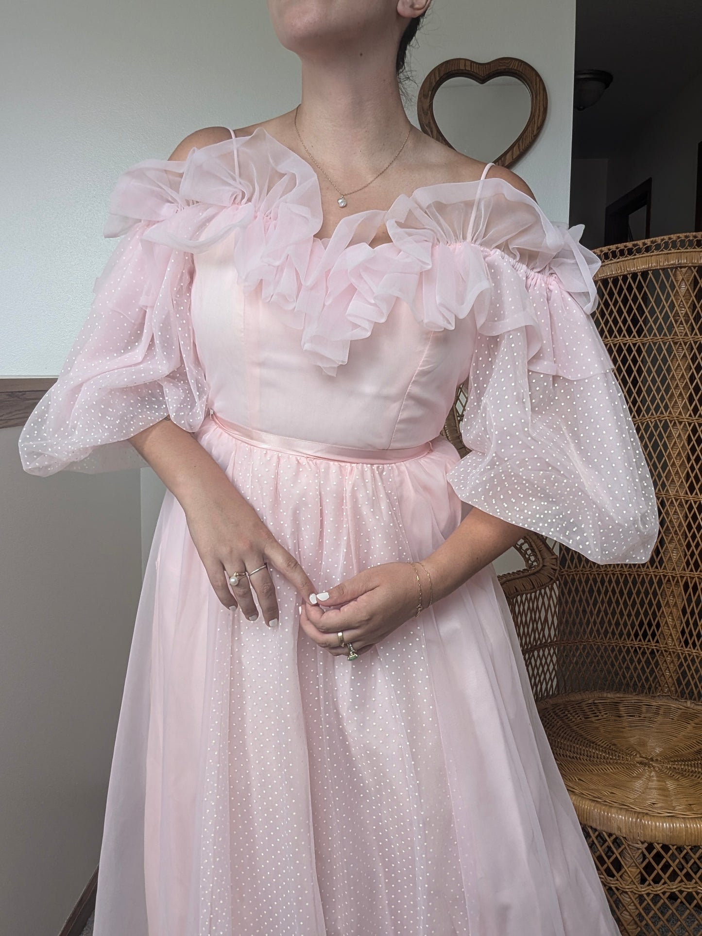 1980s dramatic pink gown