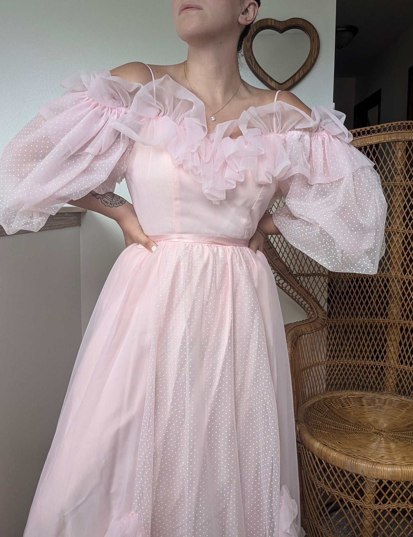 1980s dramatic pink gown