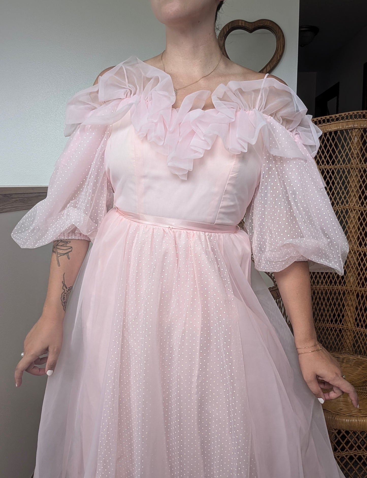 1980s dramatic pink gown