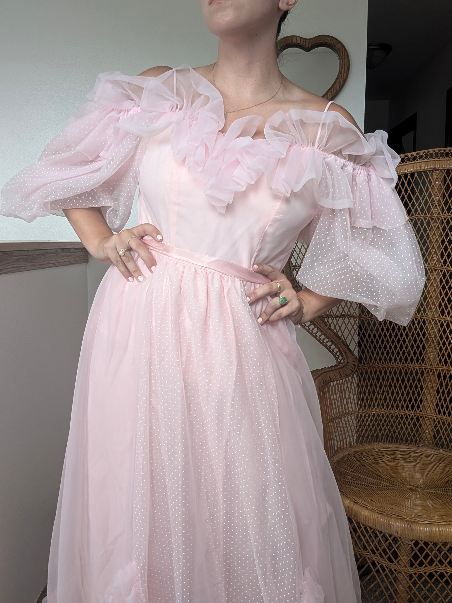 1980s dramatic pink gown