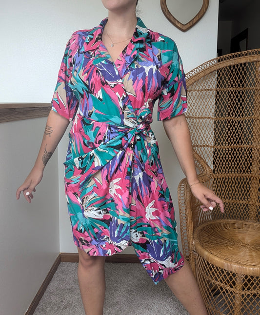 1980s abstract wrap dress