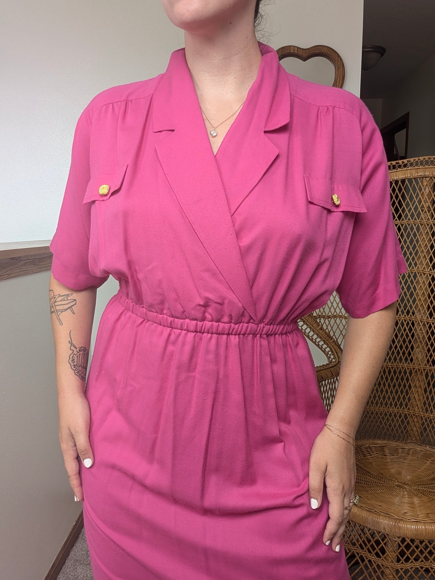 1980s hot pink secretary dress