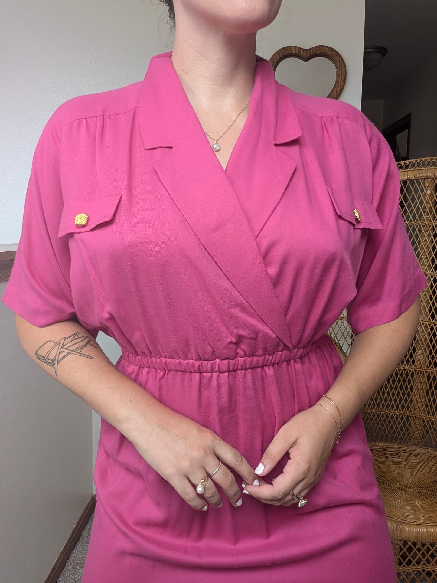 1980s hot pink secretary dress