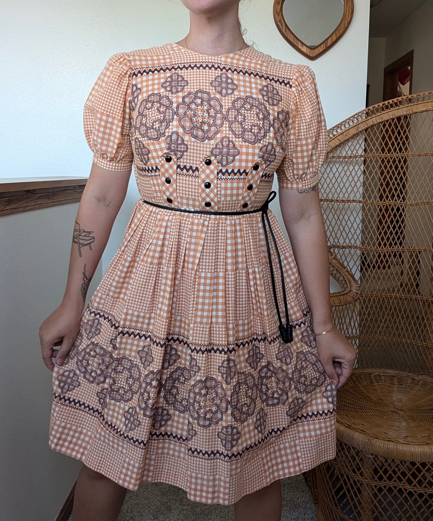 1950s orange gingham dress