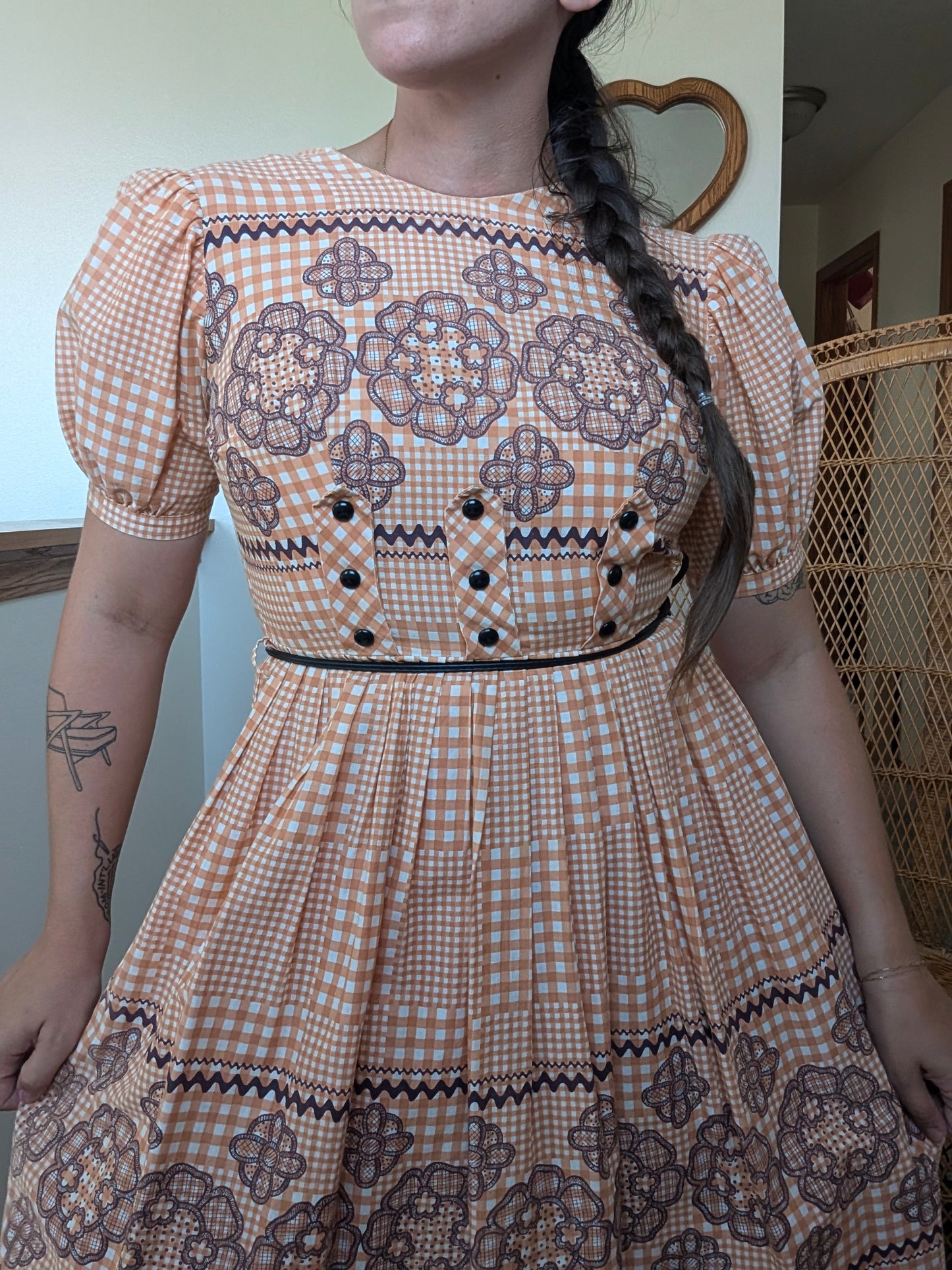 1950s orange gingham dress