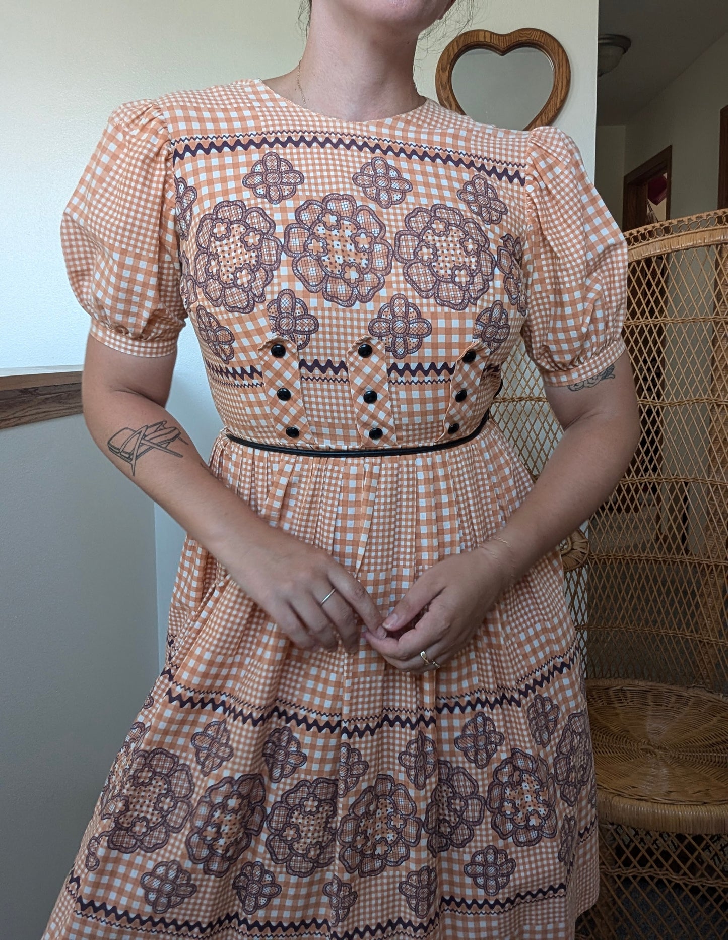 1950s orange gingham dress