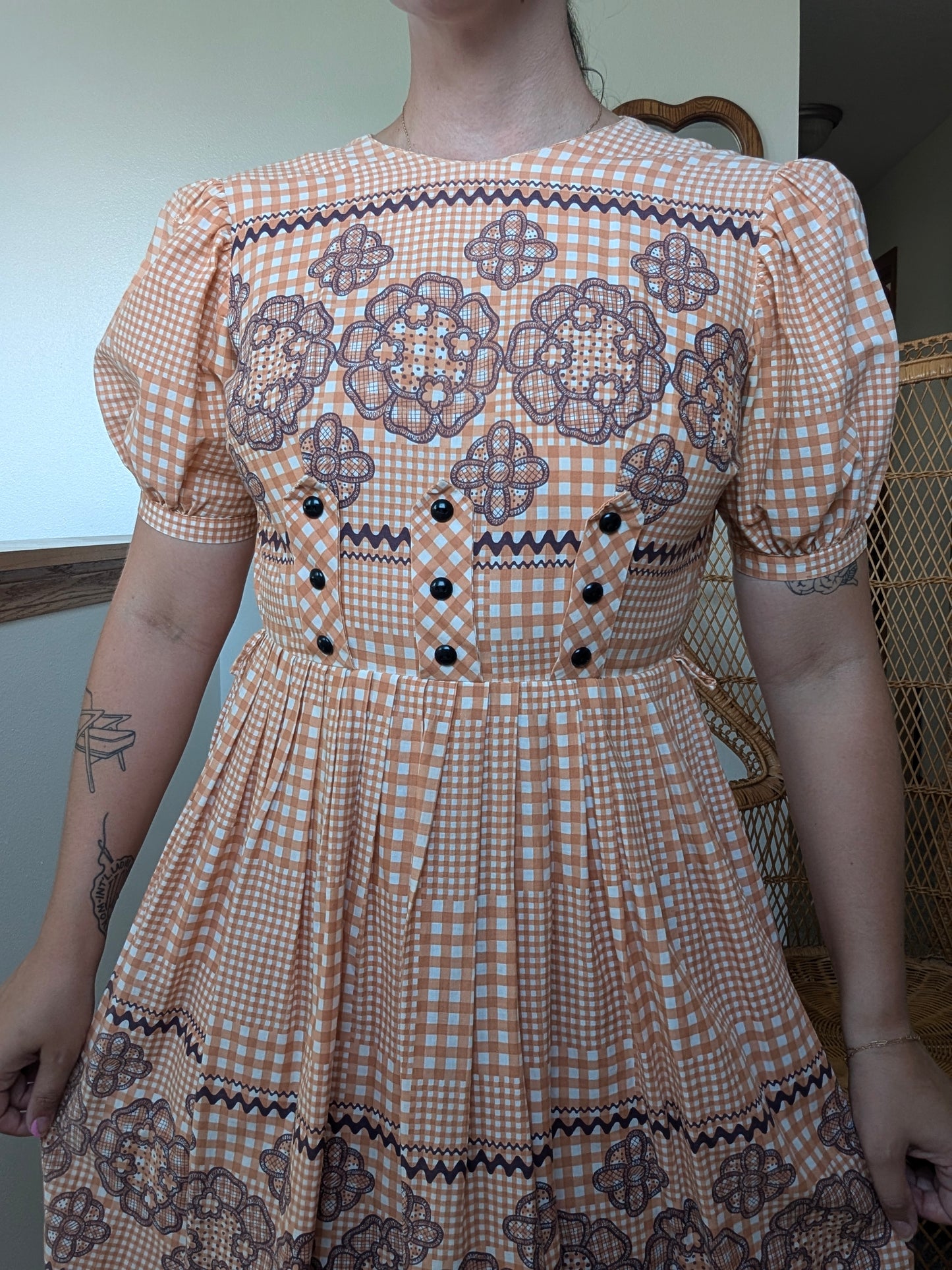 1950s orange gingham dress