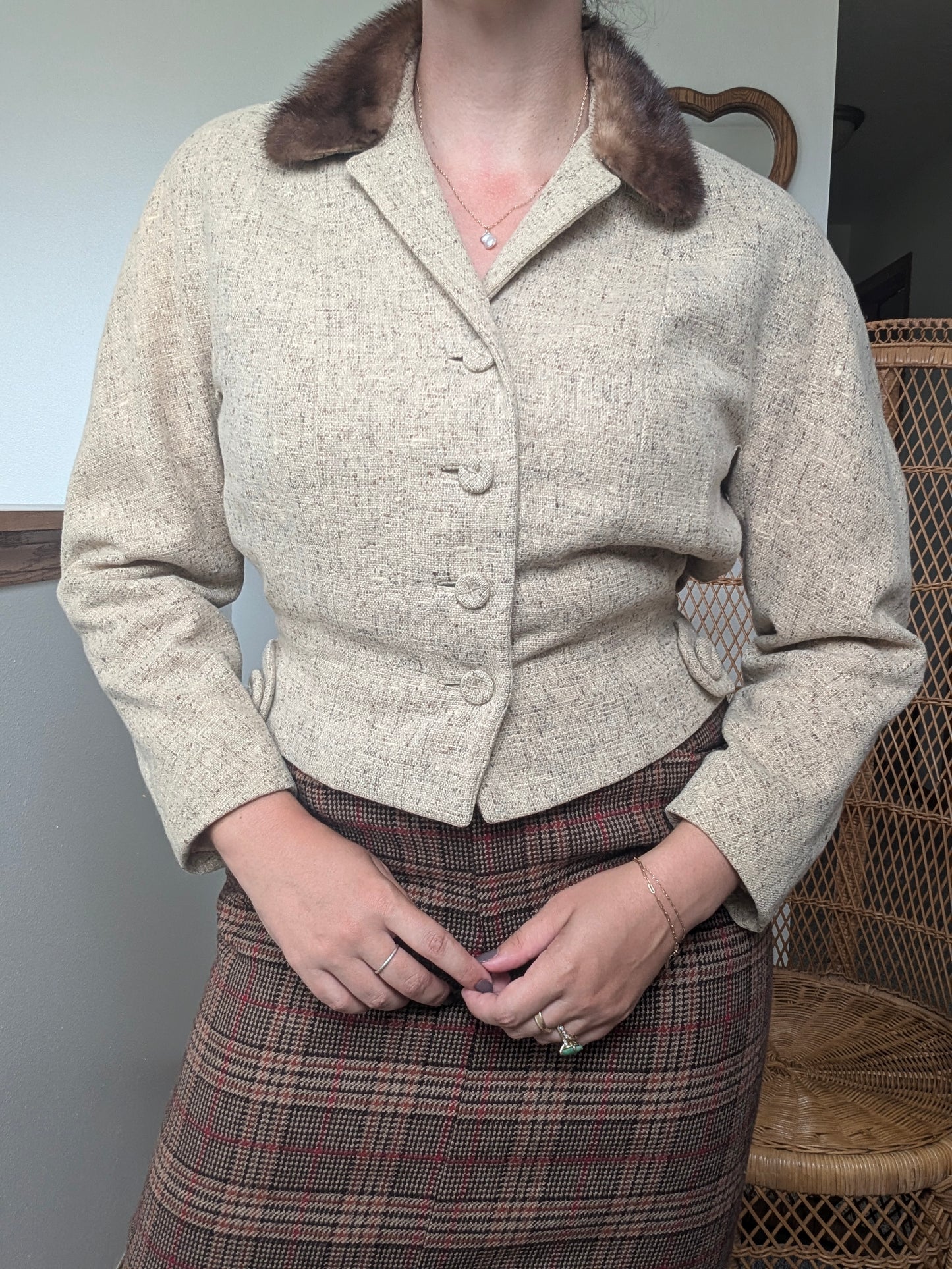 1950s wool blazer with fur collar