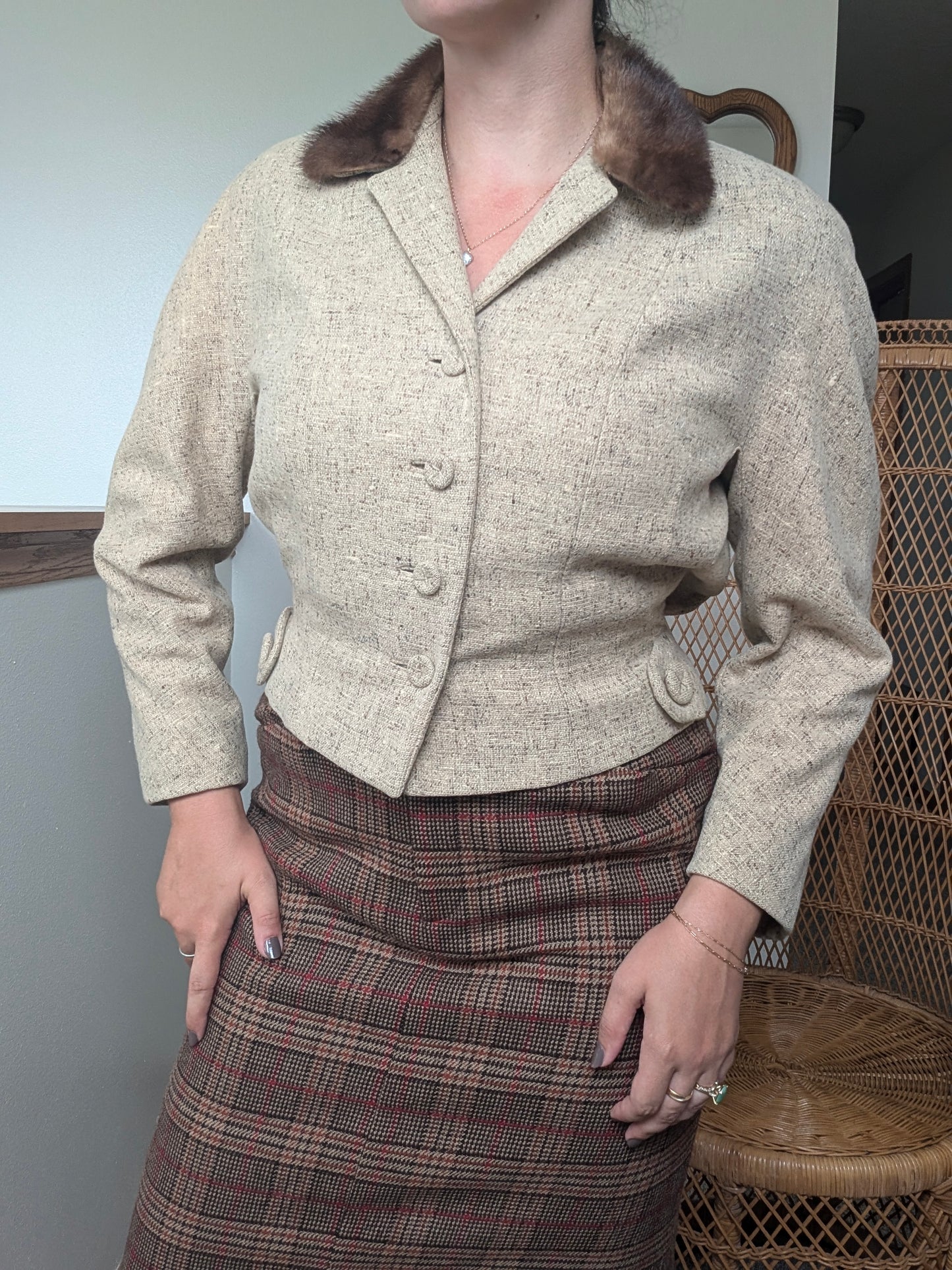 1950s wool blazer with fur collar