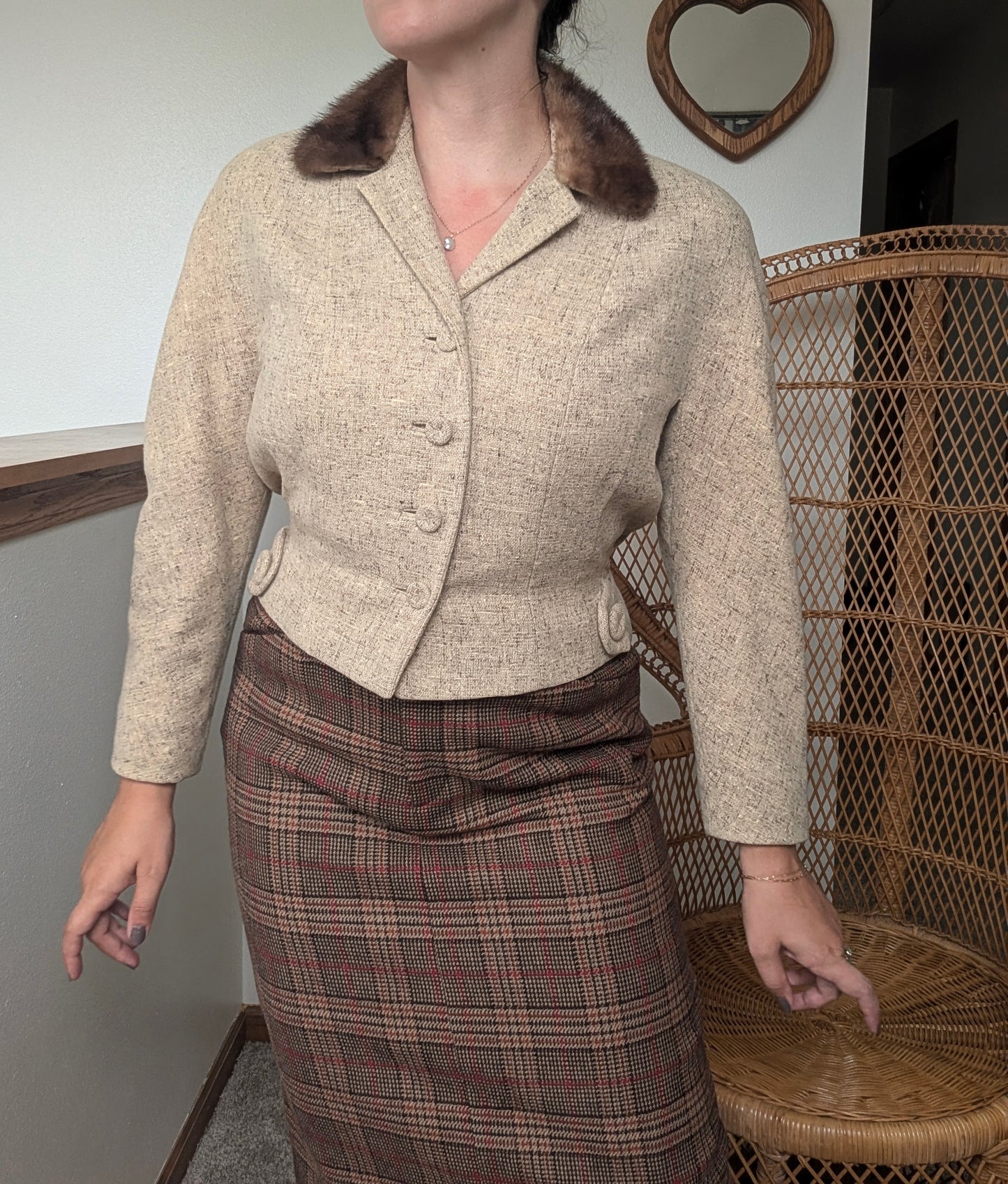 1950s wool blazer with fur collar