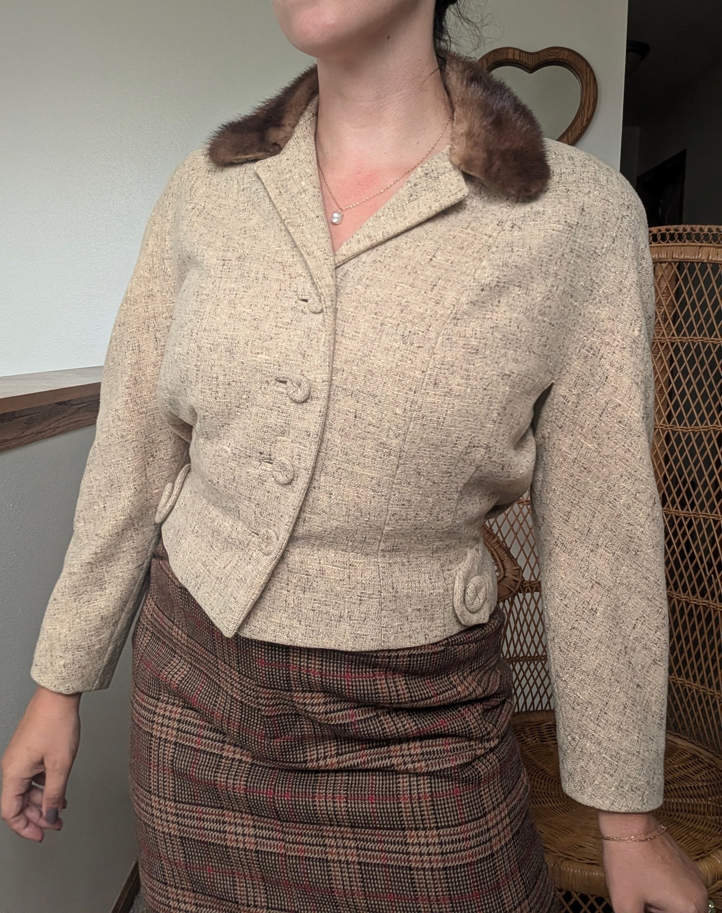 1950s wool blazer with fur collar