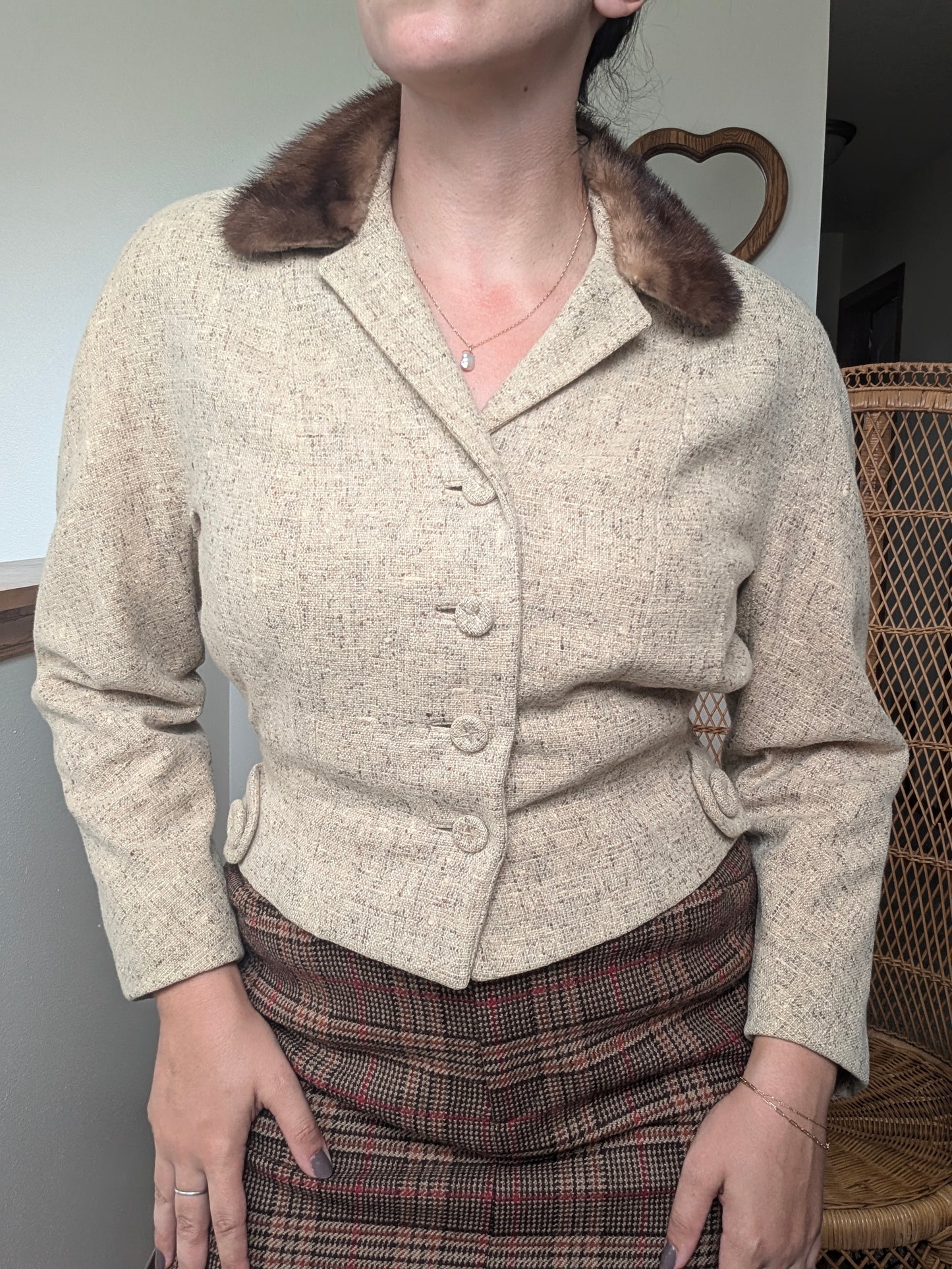 1950s wool blazer with fur collar