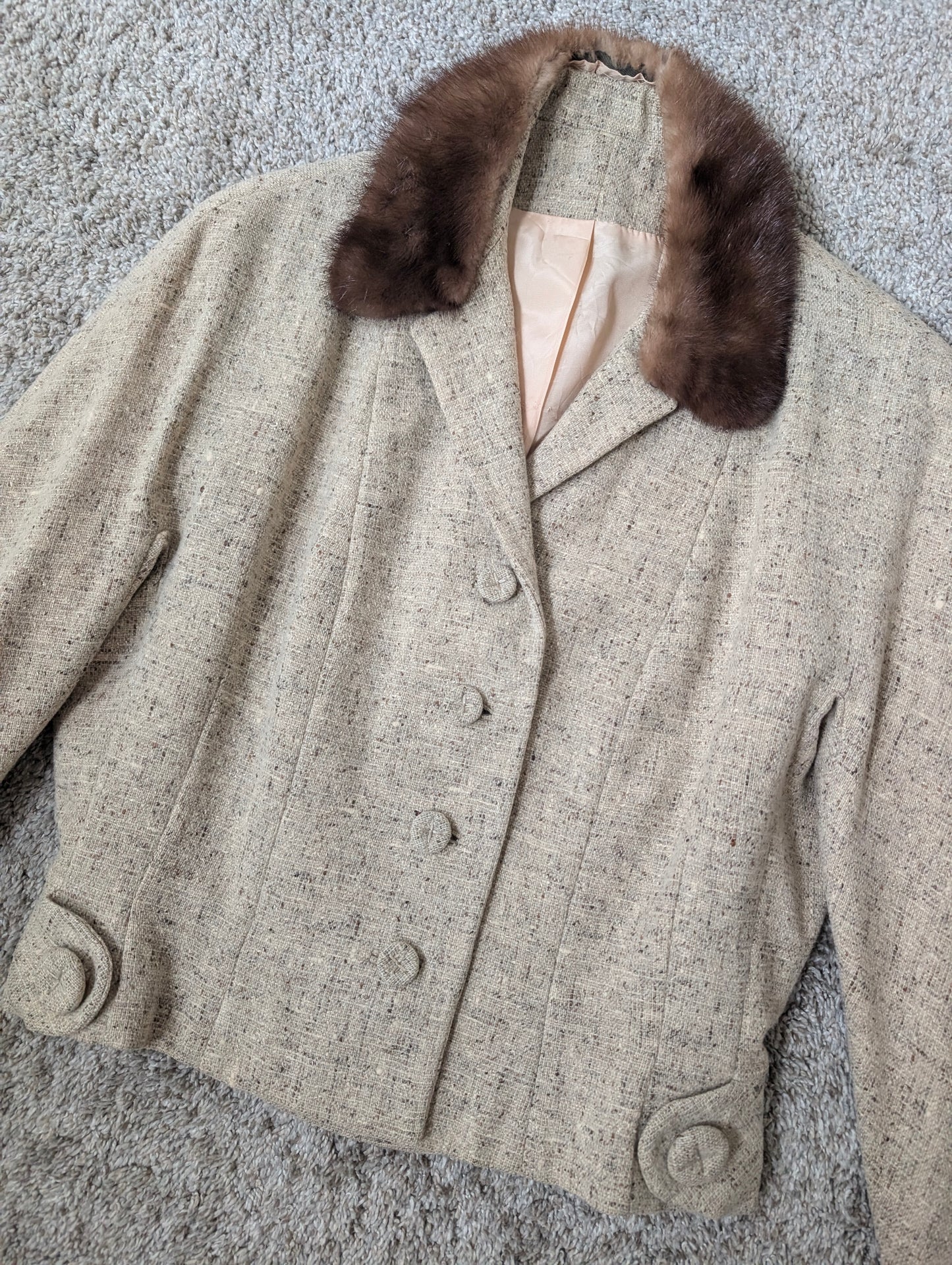 1950s wool blazer with fur collar