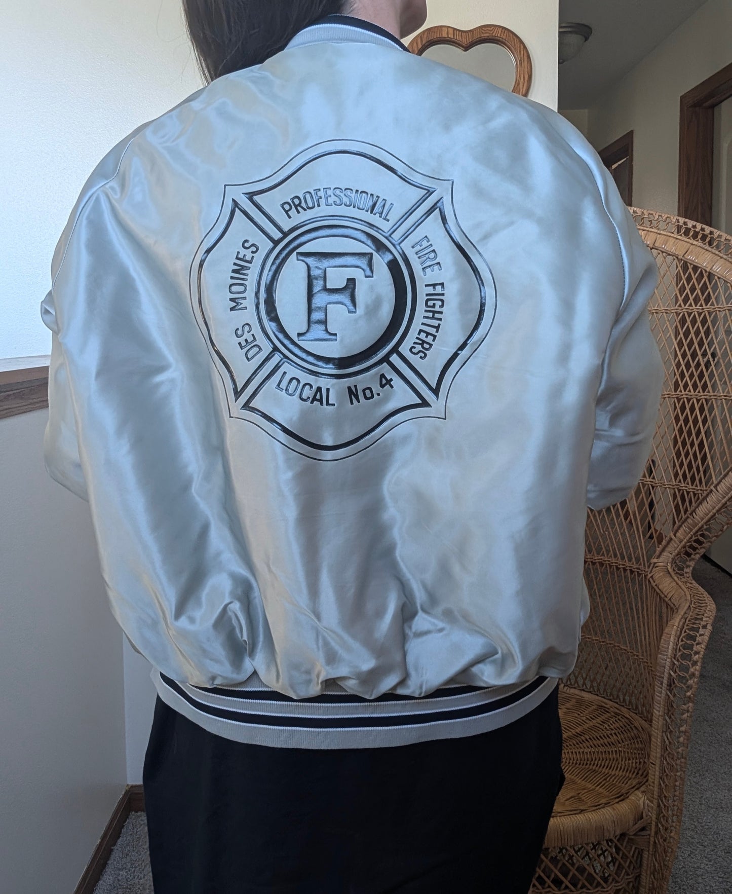 1980s satin firefighter bomber jacket