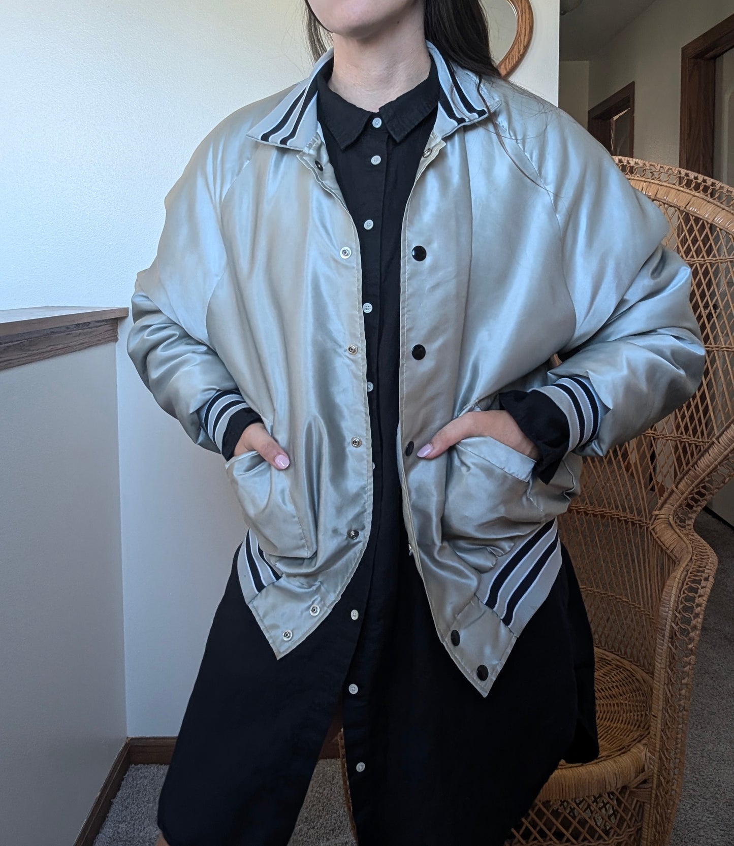 1980s satin firefighter bomber jacket