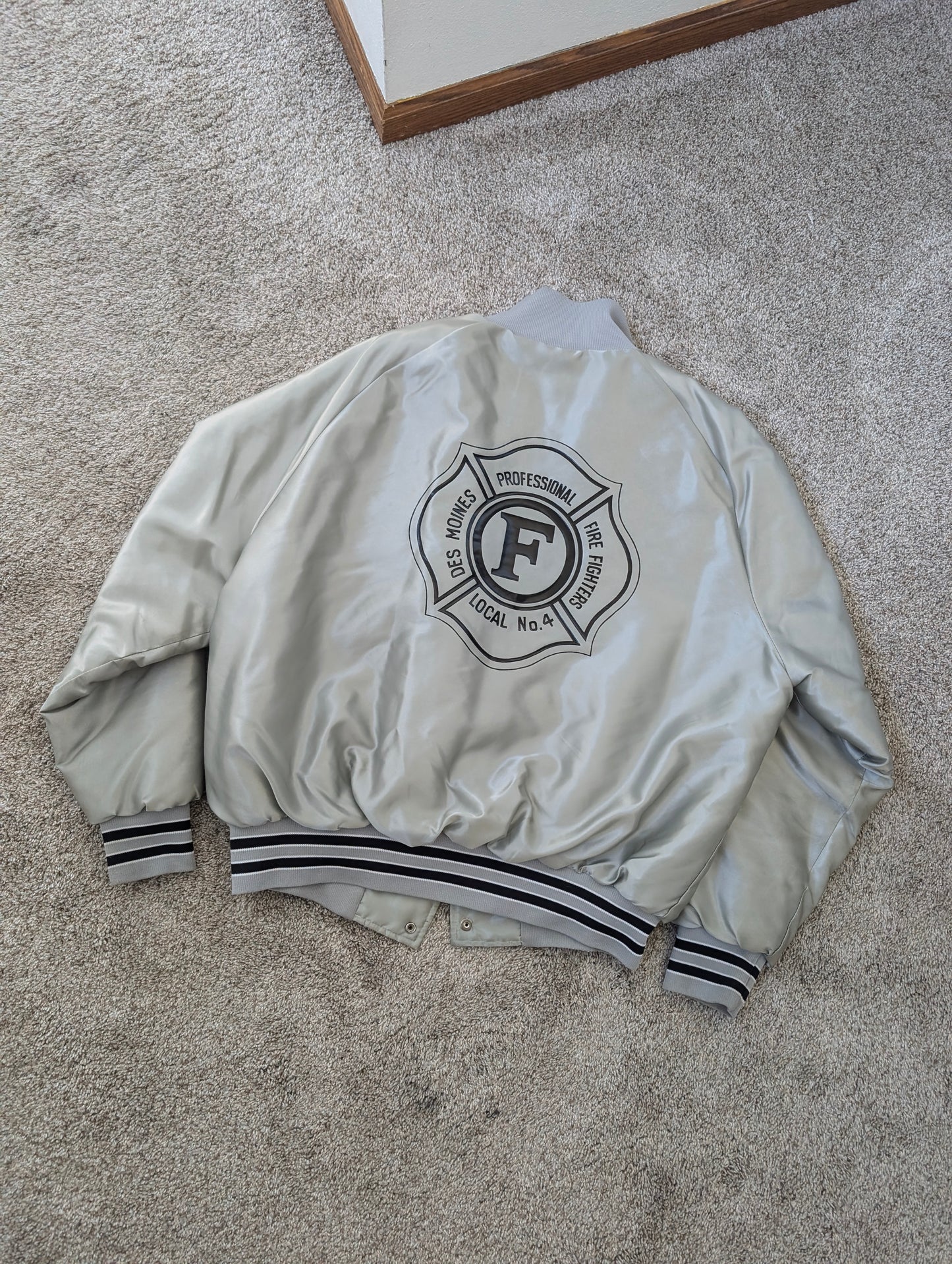 1980s satin firefighter bomber jacket