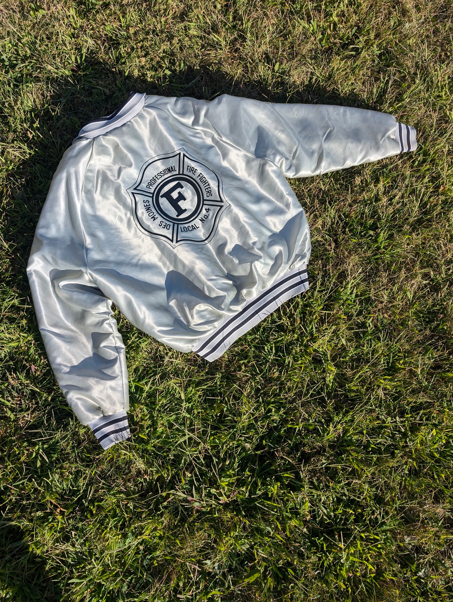 1980s satin firefighter bomber jacket