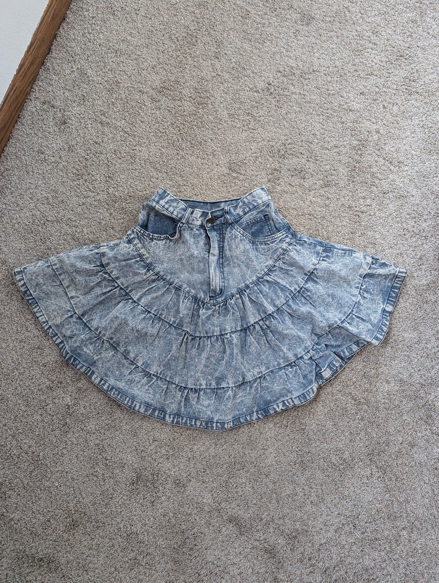 1990s bleach dyed tiered skirt