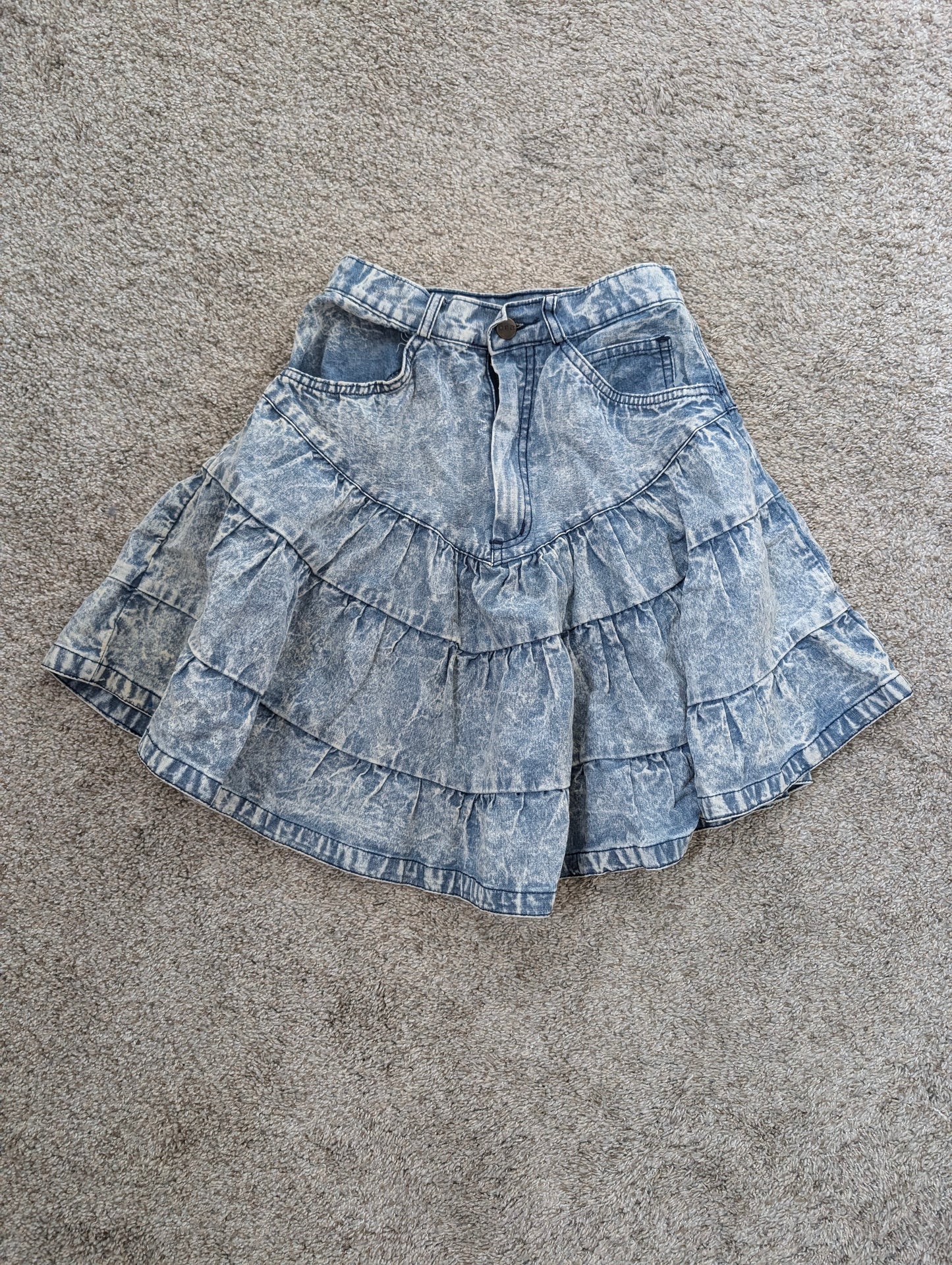 1990s bleach dyed tiered skirt