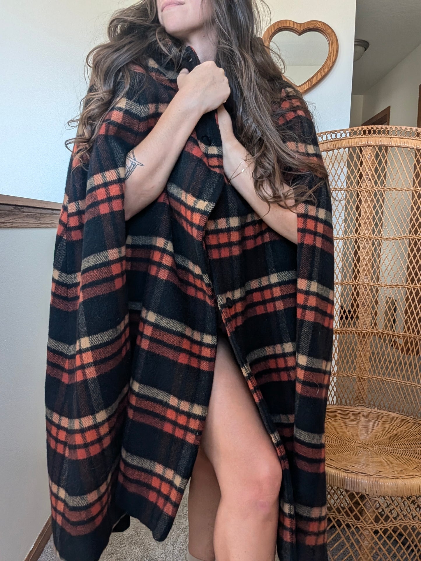 1970s plaid hooded cape