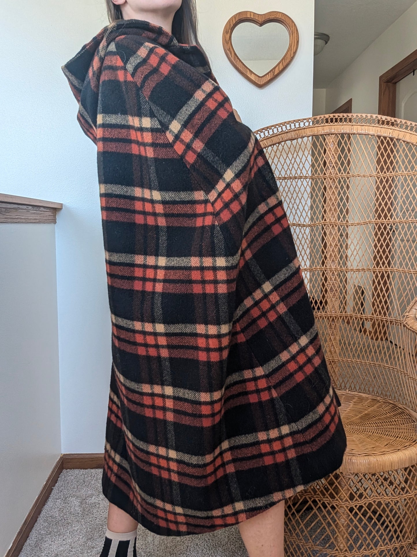 1970s plaid hooded cape