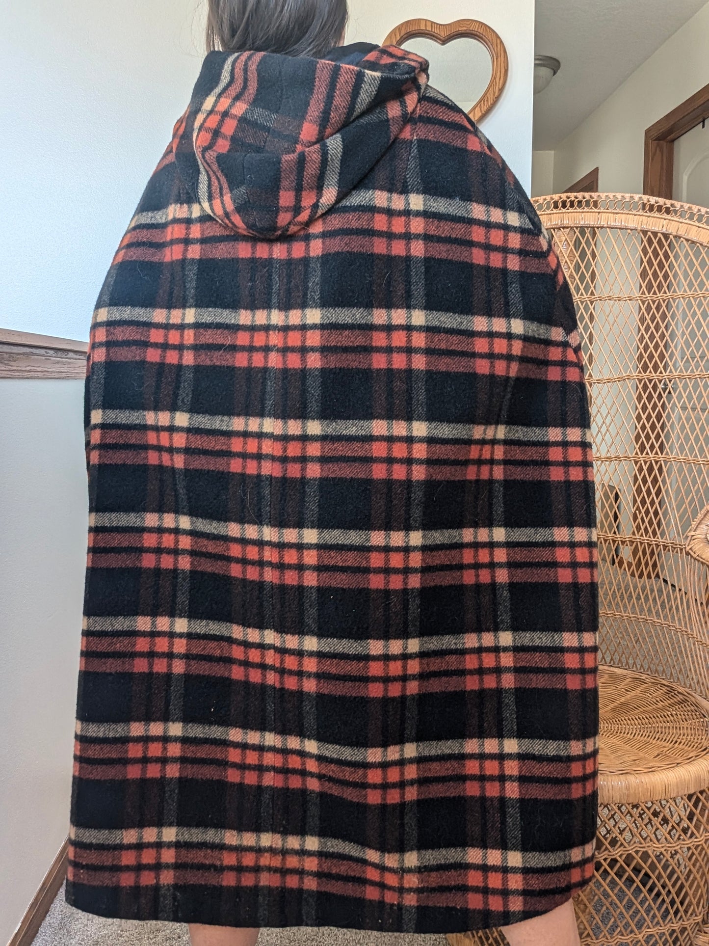 1970s plaid hooded cape