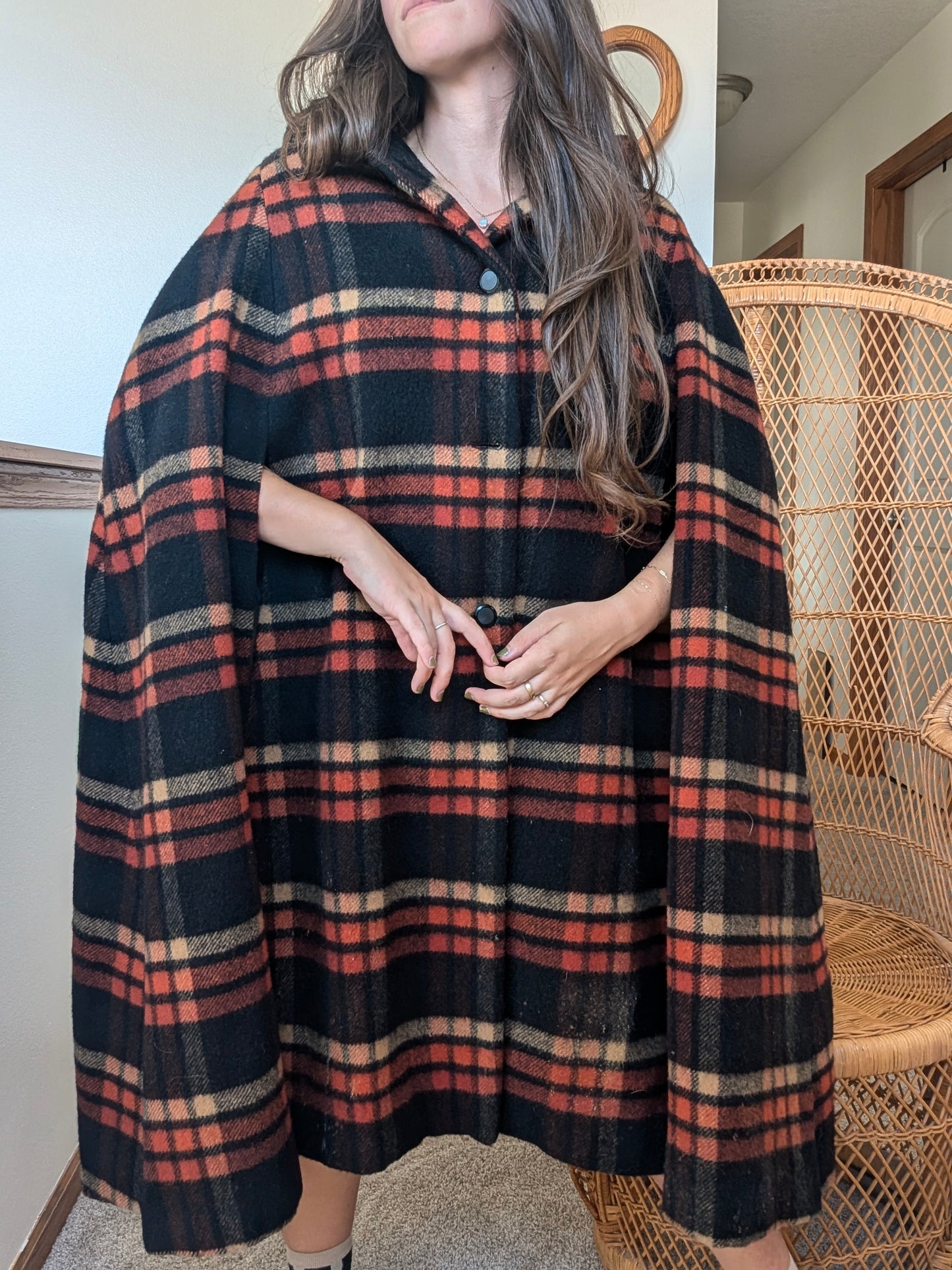 1970s plaid hooded cape