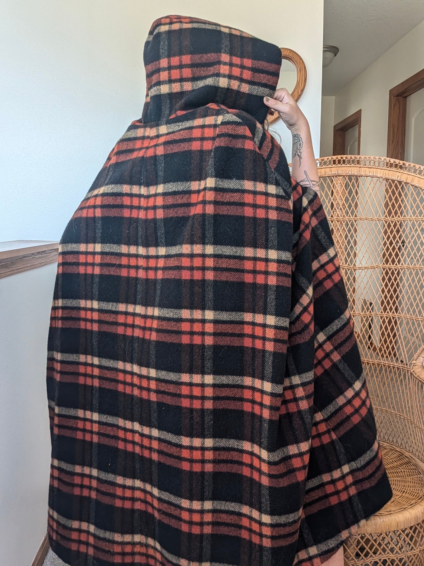 1970s plaid hooded cape