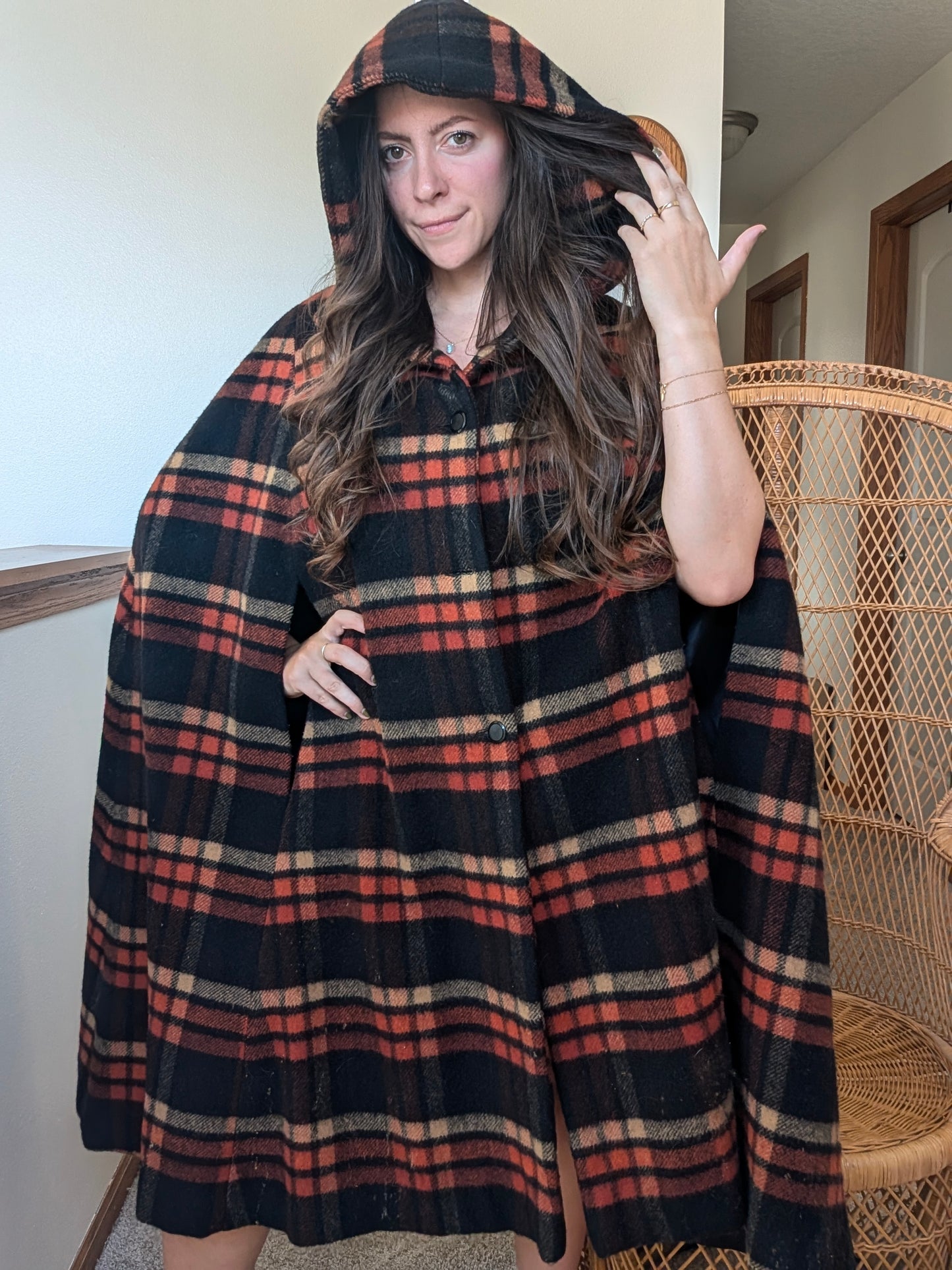 1970s plaid hooded cape