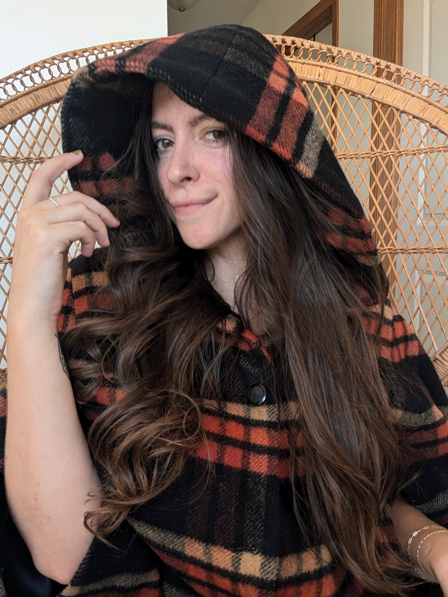 1970s plaid hooded cape