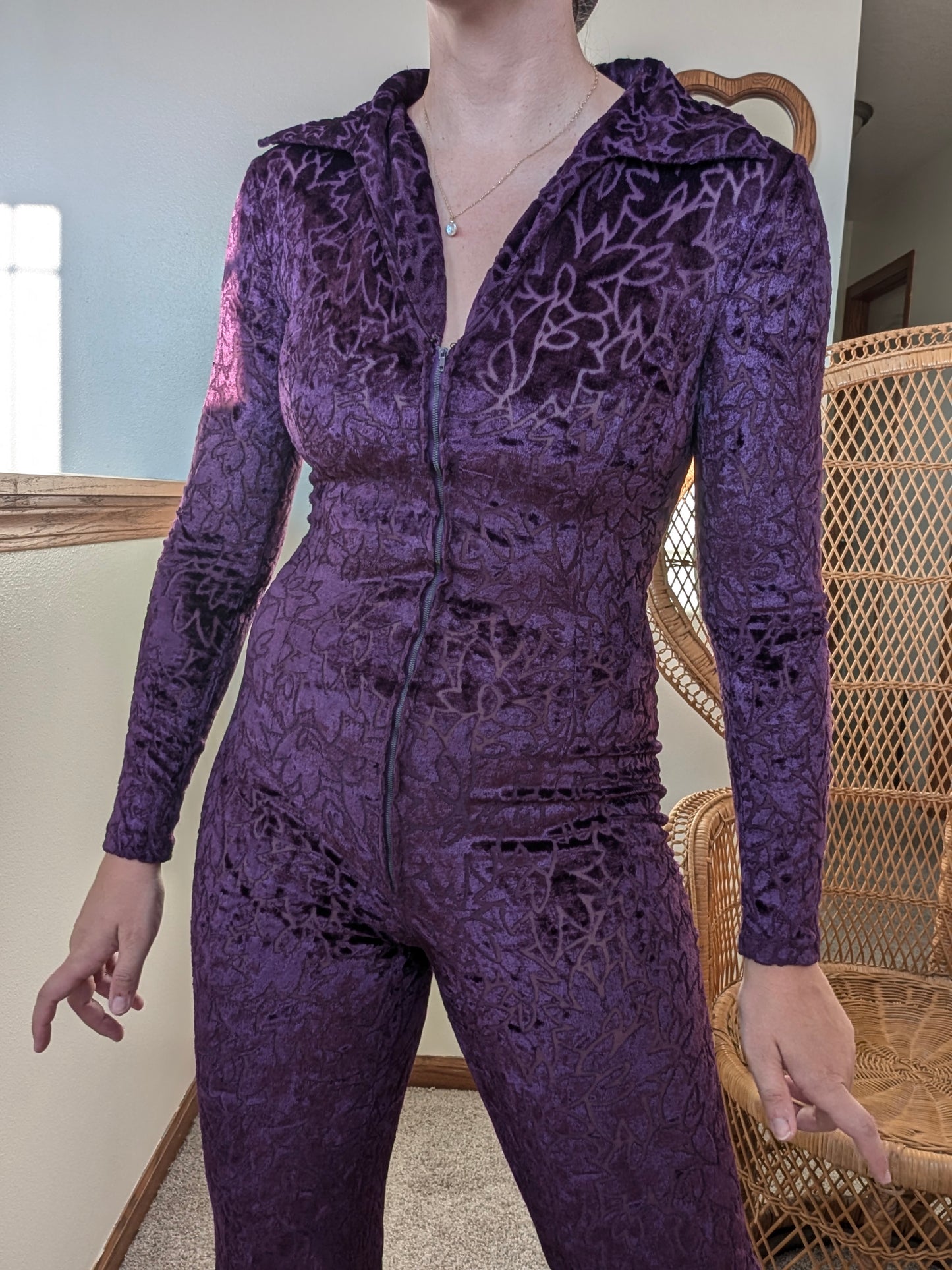 1960/70s purple velvet jumpsuit