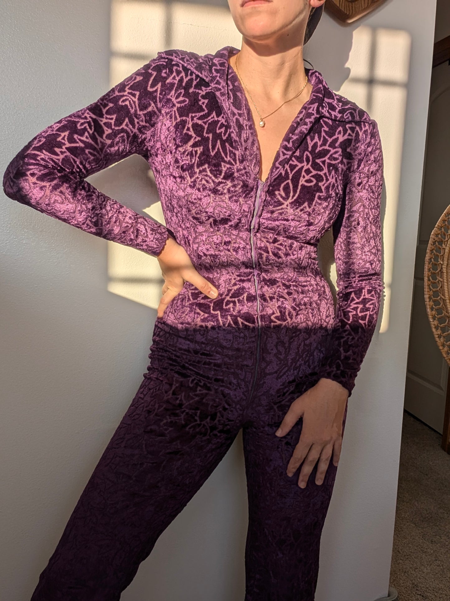 1960/70s purple velvet jumpsuit