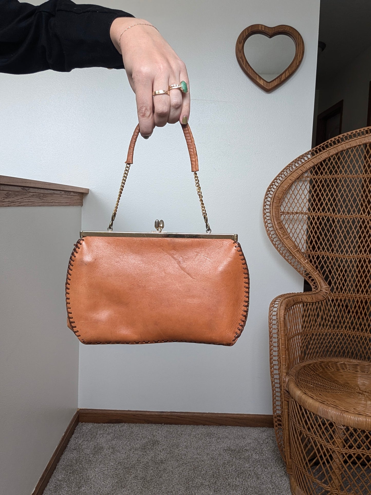 1970s tooled leather handbag