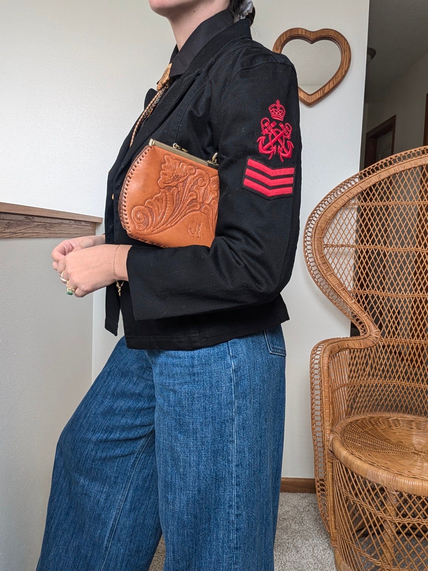 1970s tooled leather handbag