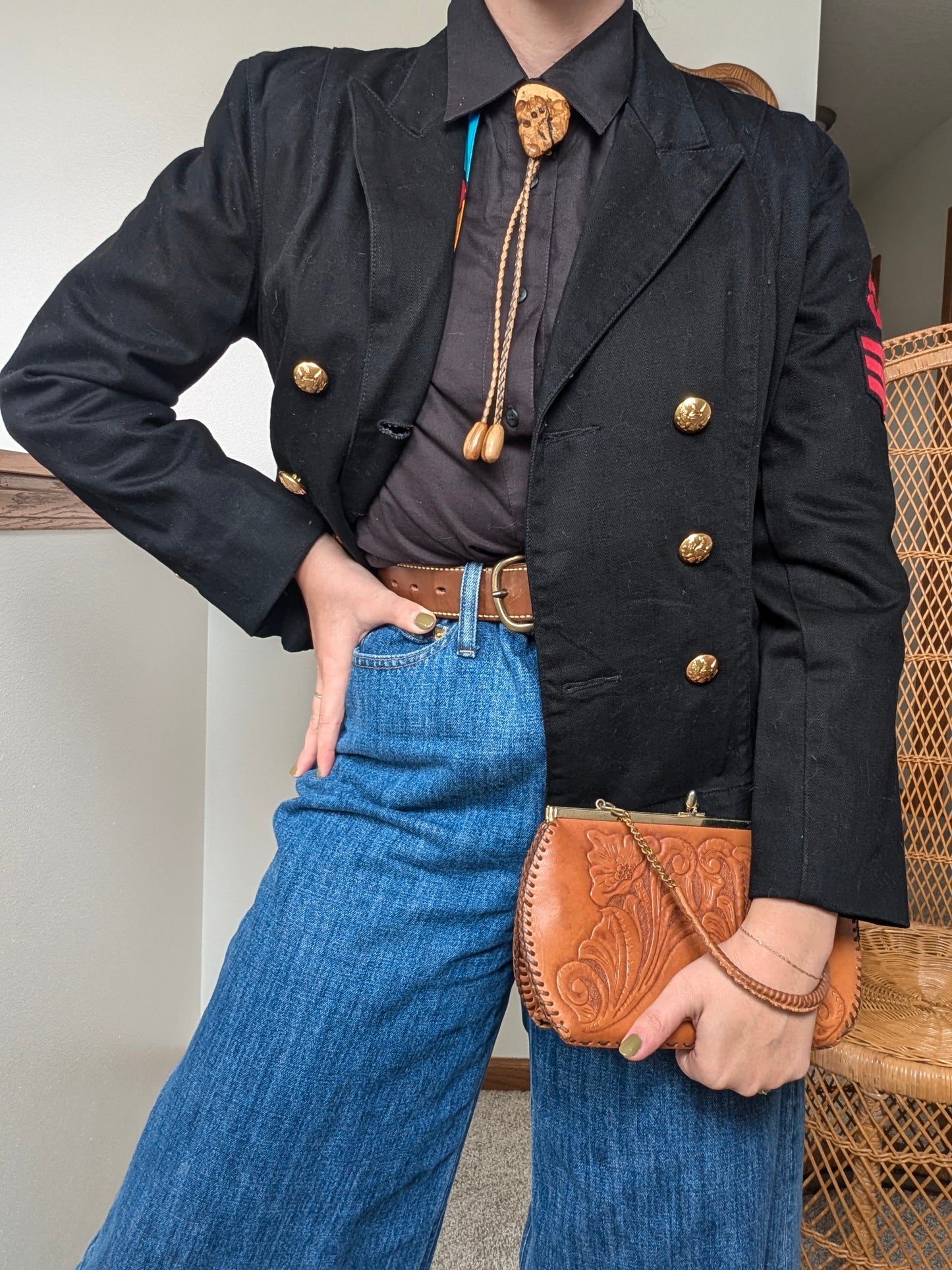 1970s tooled leather handbag