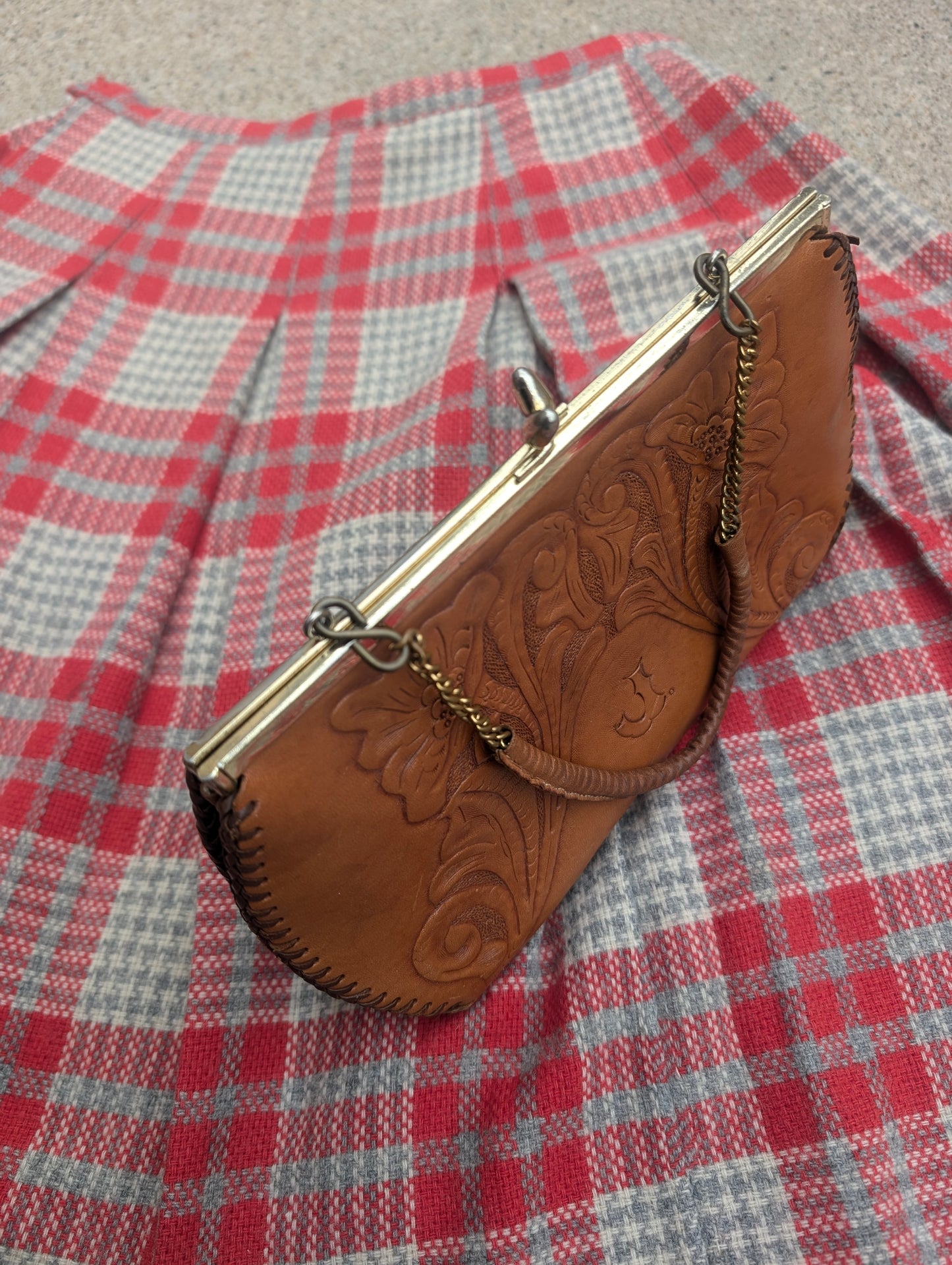 1970s tooled leather handbag