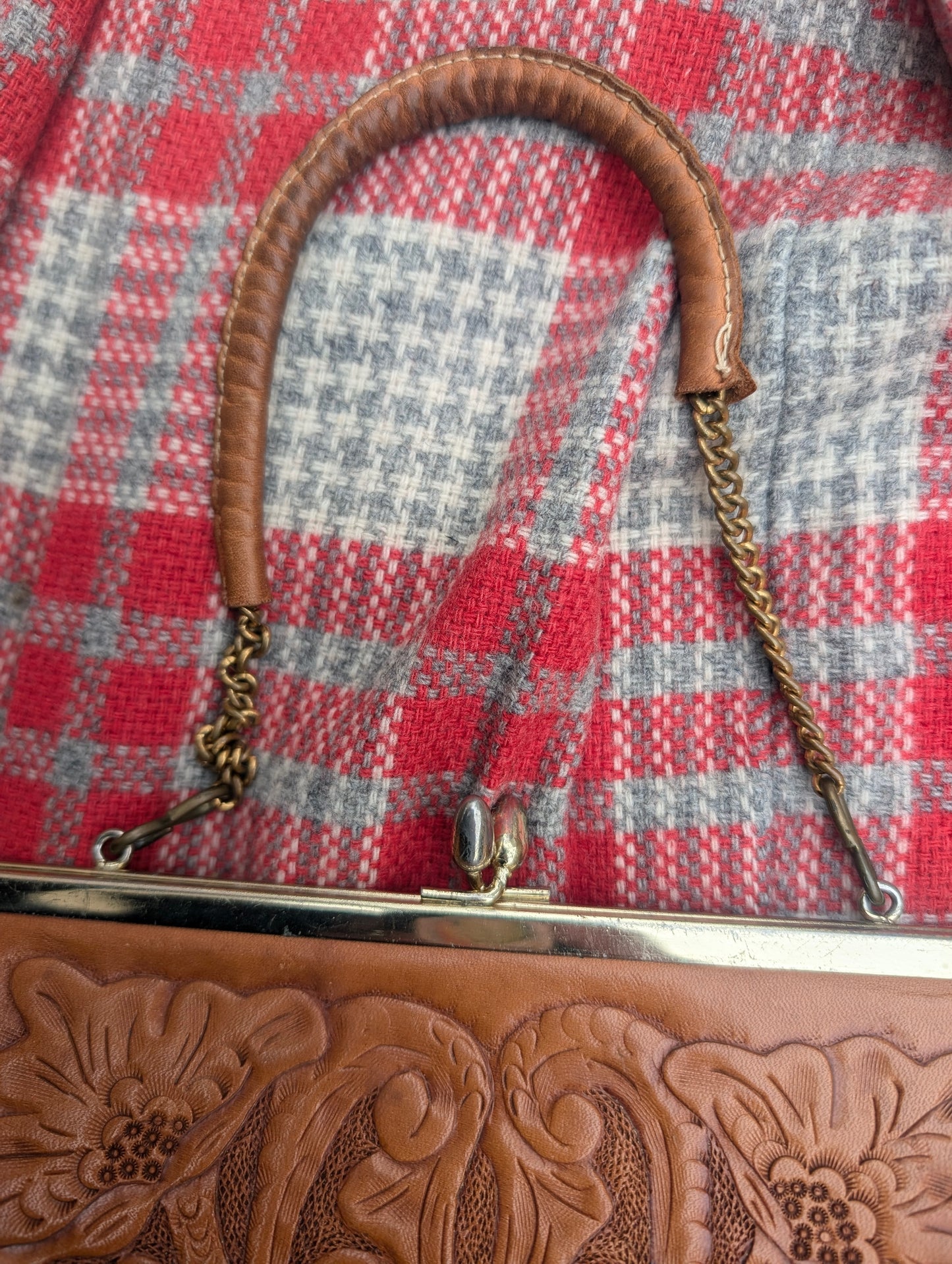 1970s tooled leather handbag