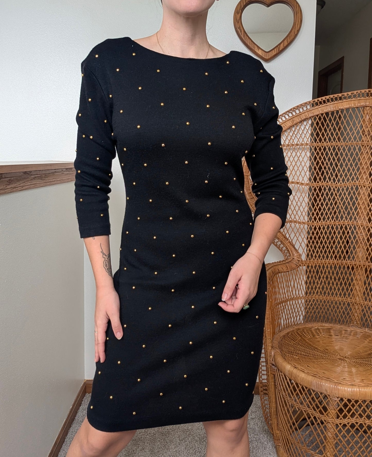 1980s black and gold studded dress